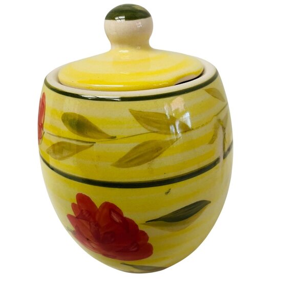 Ginger Jar Ceramic Yellow Floral Jar With Lid Storage 4" Decorative Hand-Painted - Picture 3 of 13
